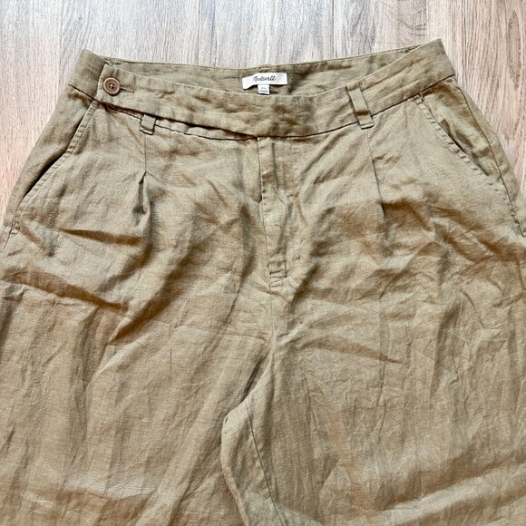 Madewell The Harlow Wide-Leg Pant 100% Linen in Olive Green Size 14 Petite - Picture 6 of 13